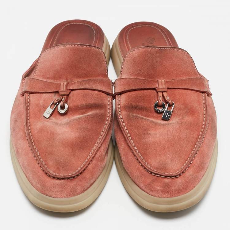 Pre Owned Loro Piana Pink Suede Babouche Charms Walk  Sandals Size 40.5