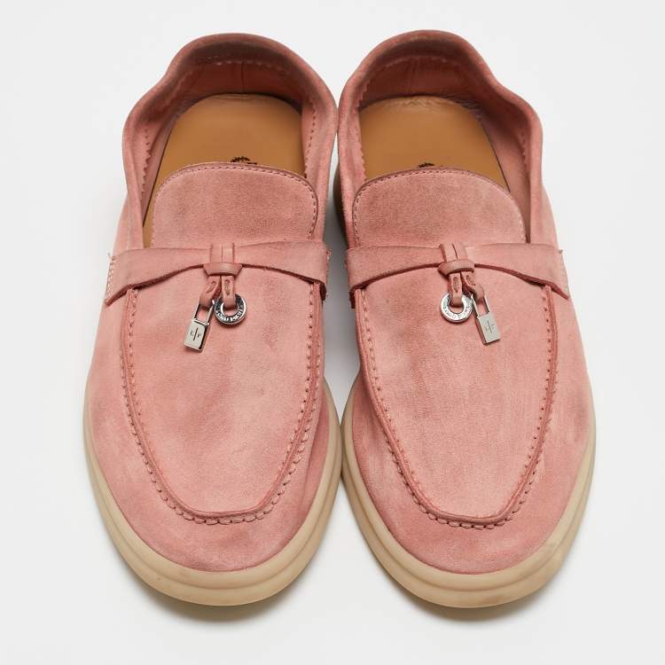 Pre Owned Loro Piana Pink Suede Summer Charms Walk Loafers Size 36.5