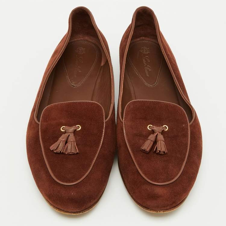 Pre Owned Loro Piana Brown Suede Tassel Dot Sole Loafers Size 40