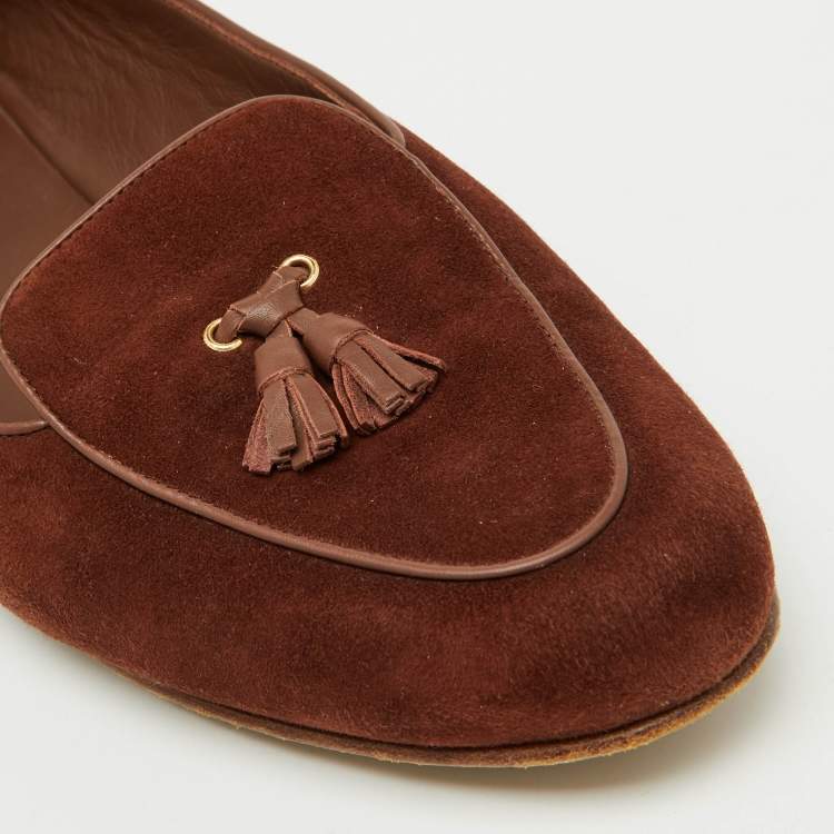Pre Owned Loro Piana Brown Suede Tassel Dot Sole Loafers Size 40