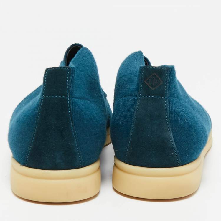 Pre Owned Loro Piana Navy Blue Suede and Open Knitted Walk Boots Size 39