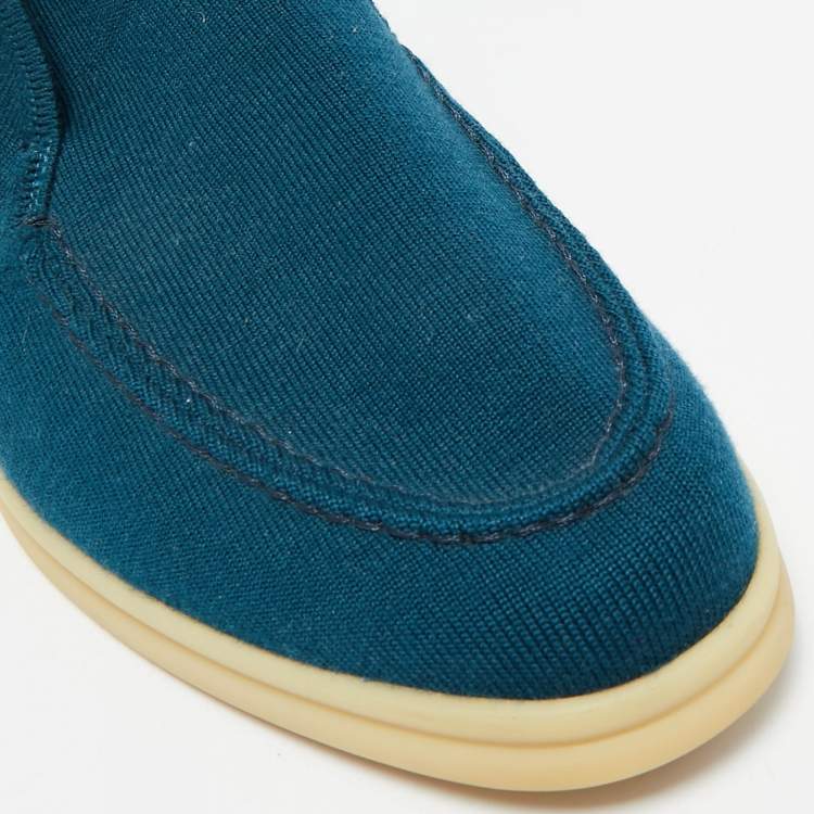 Pre Owned Loro Piana Navy Blue Suede and Open Knitted Walk Boots Size 39