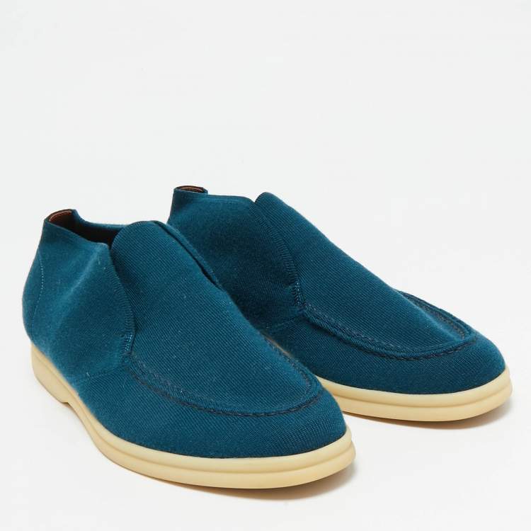 Pre Owned Loro Piana Navy Blue Suede and Open Knitted Walk Boots Size 39