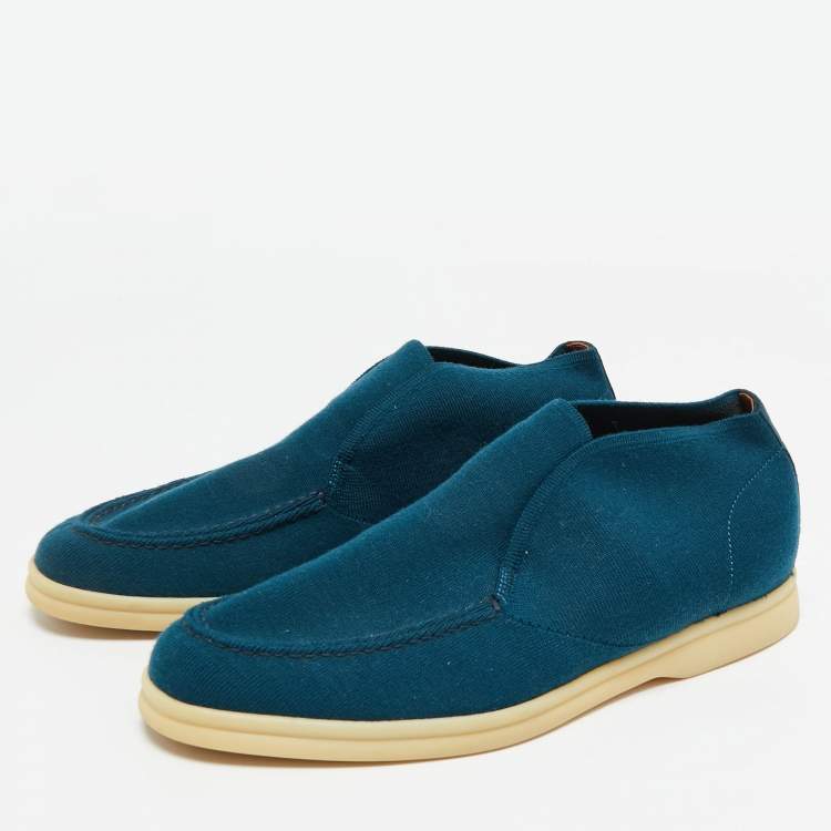 Pre Owned Loro Piana Navy Blue Suede and Open Knitted Walk Boots Size 39