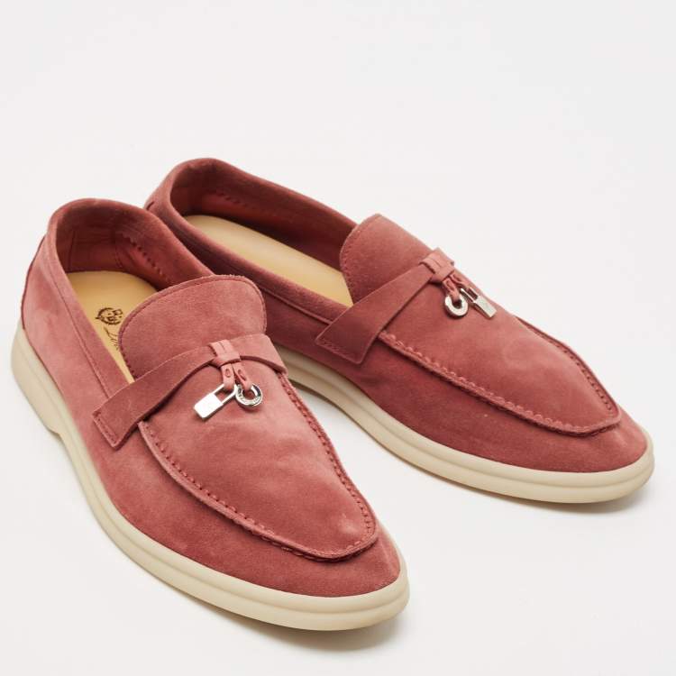 Pre Owned Loro Piana Burgundy Suede Summer Charms Walk Loafers Size 38