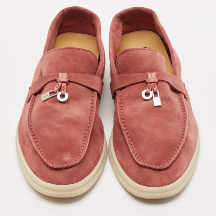 Pre Owned Loro Piana Burgundy Suede Summer Charms Walk Loafers Size 38