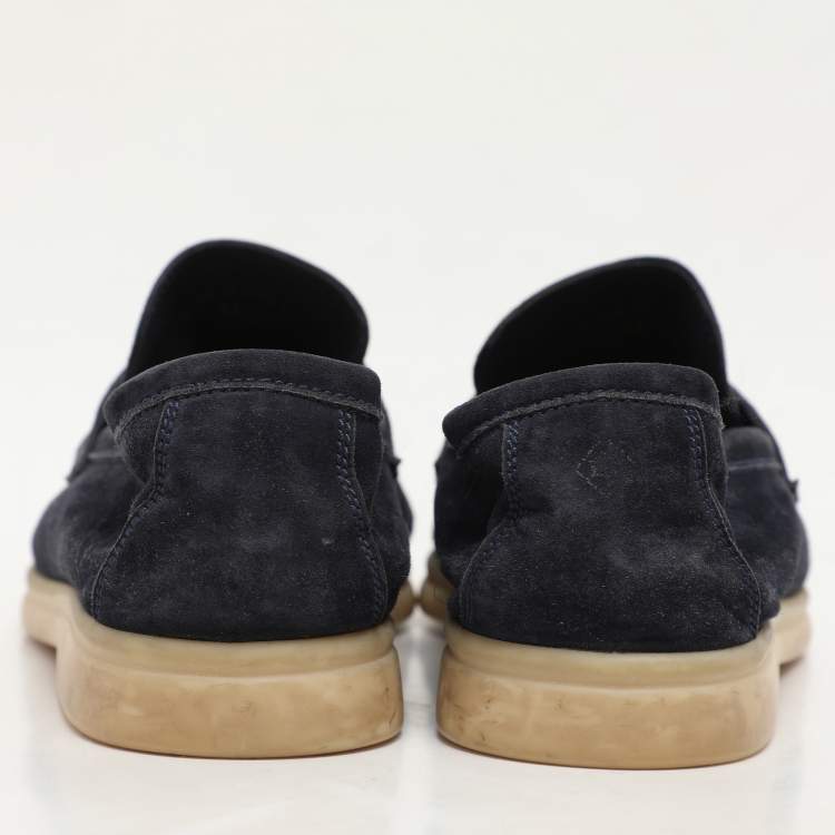 Pre Owned Loro Piana Navy Blue Suede Summer Charms Walk Loafers Size 41