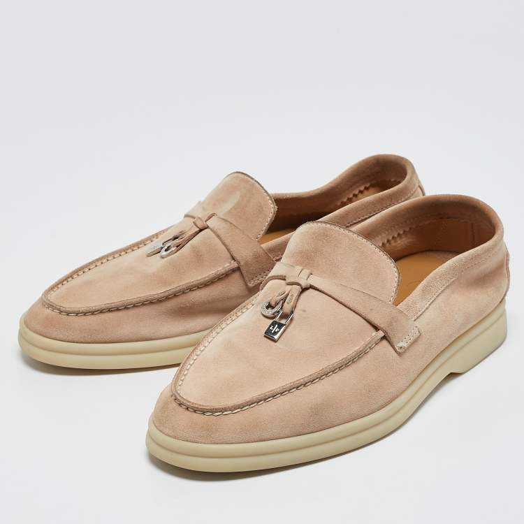 Pre Owned Loro Piana Beige Suede Summer Charms Walk Slip On Loafers Size 35