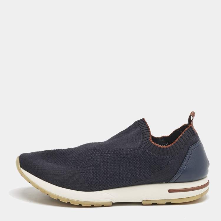 Pre Owned Loro Piana Navy Blue Knit Fabric 360 LP Flexy Walk Sneakers Size 42