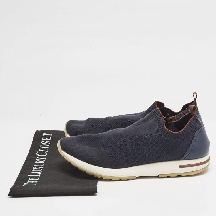 Pre Owned Loro Piana Navy Blue Knit Fabric 360 LP Flexy Walk Sneakers Size 42