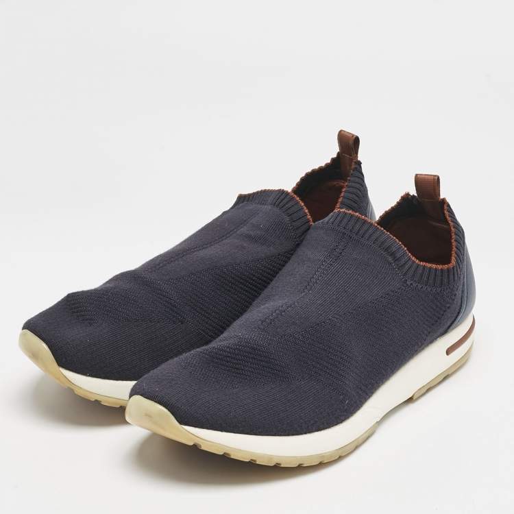 Pre Owned Loro Piana Navy Blue Knit Fabric 360 LP Flexy Walk Sneakers Size 42