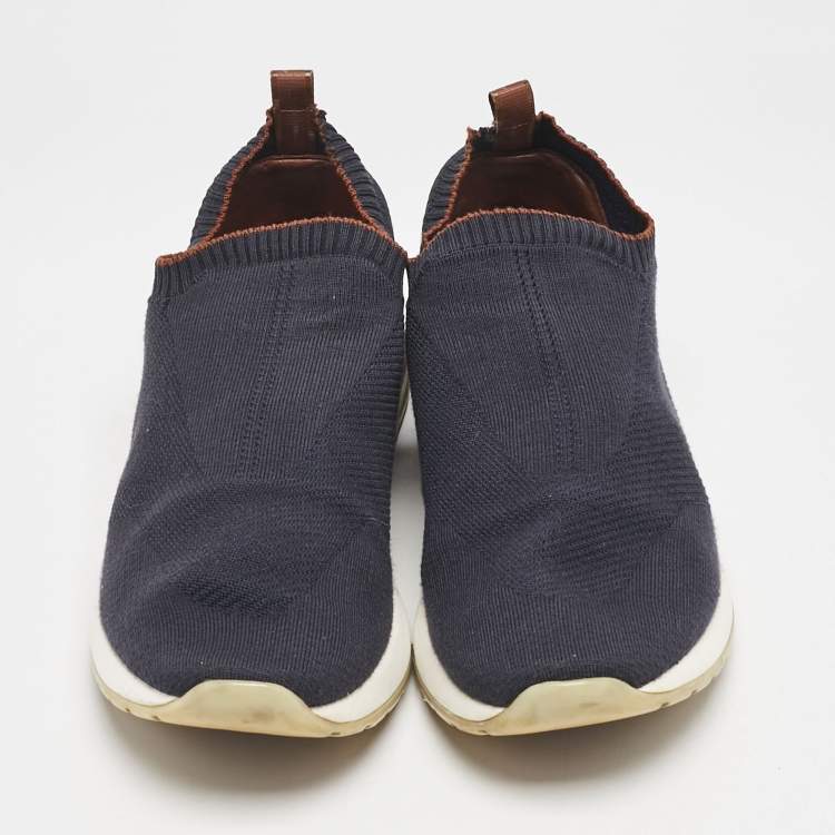 Pre Owned Loro Piana Navy Blue Knit Fabric 360 LP Flexy Walk Sneakers Size 42