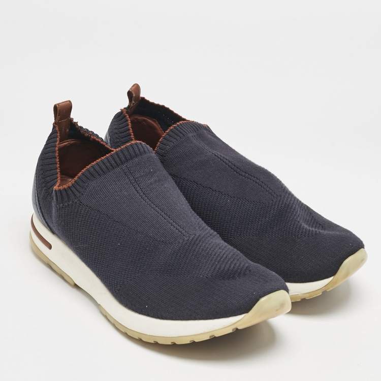 Pre Owned Loro Piana Navy Blue Knit Fabric 360 LP Flexy Walk Sneakers Size 42