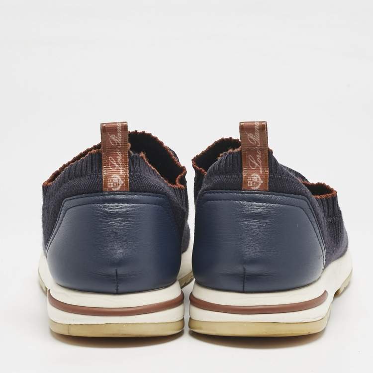 Pre Owned Loro Piana Navy Blue Knit Fabric 360 LP Flexy Walk Sneakers Size 42