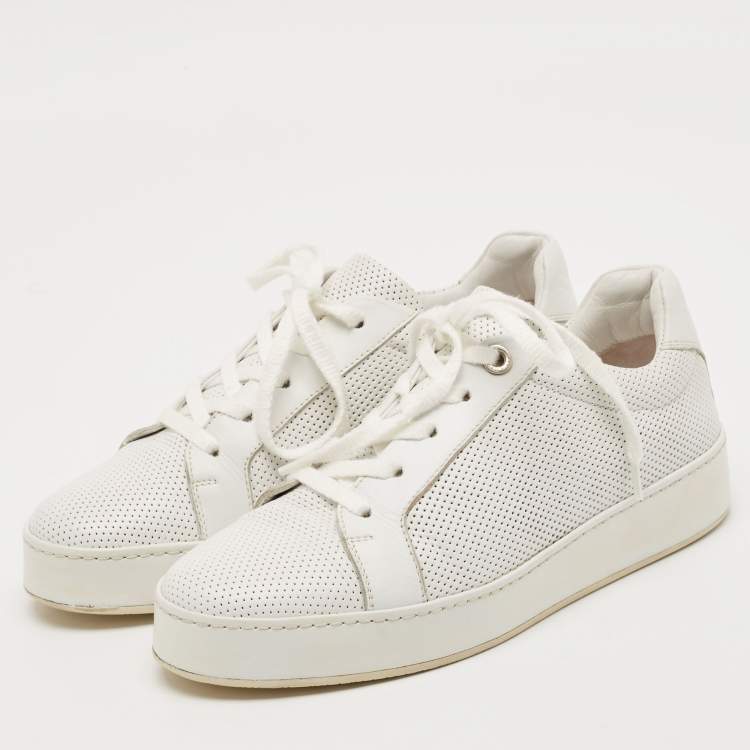 Pre Owned Loro Piana White Perforated Leather Low Top Sneakers Size 37