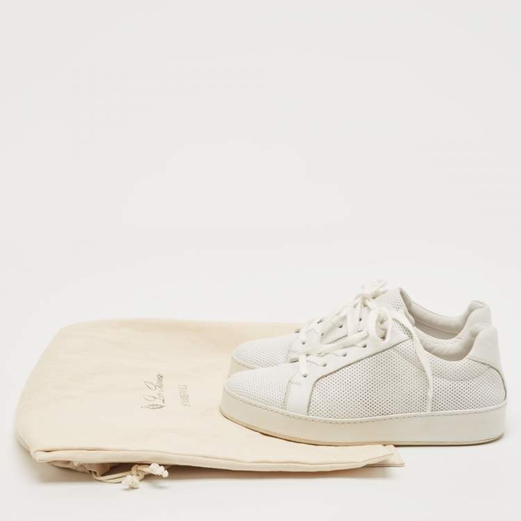 Pre Owned Loro Piana White Perforated Leather Low Top Sneakers Size 37