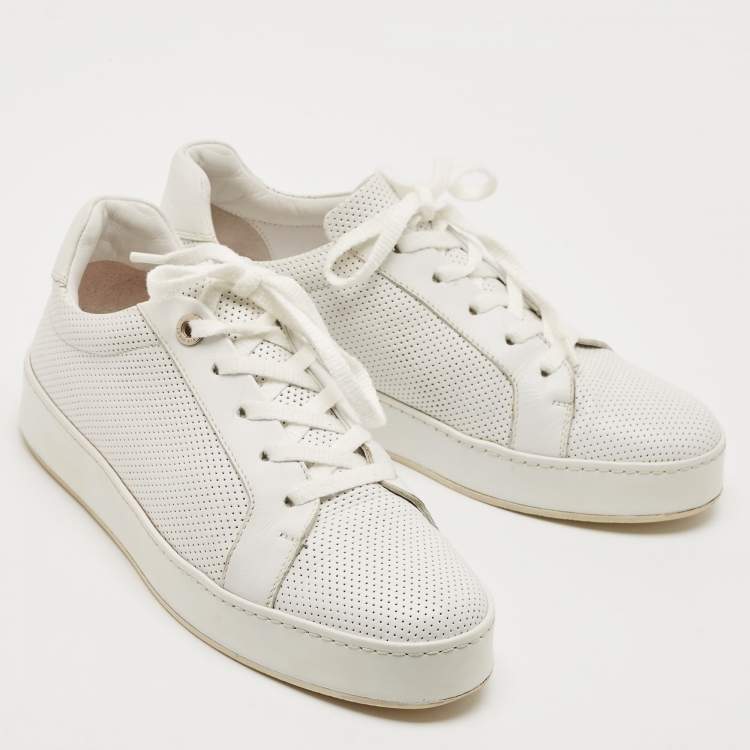 Pre Owned Loro Piana White Perforated Leather Low Top Sneakers Size 37