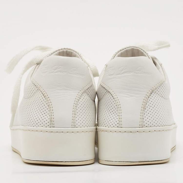 Pre Owned Loro Piana White Perforated Leather Low Top Sneakers Size 37