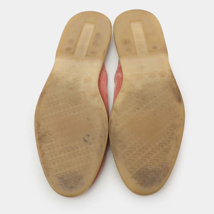 Pre Owned Loro Piana Pink Suede Babouche Charms Walk Flat Mules Size 38.5