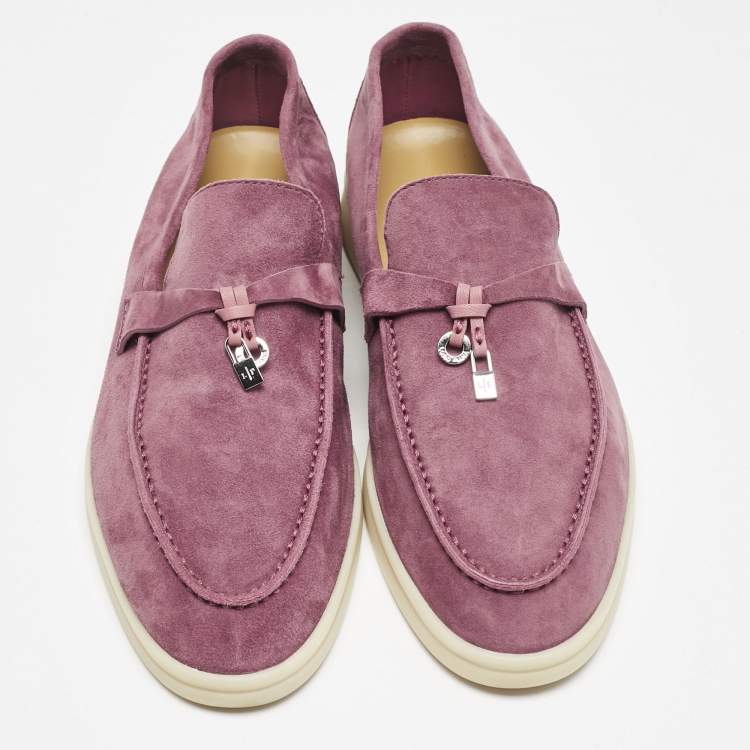 Pre Owned Loro Piana Dakr Pink Suede Summer Charms Walk Loafers Size 39