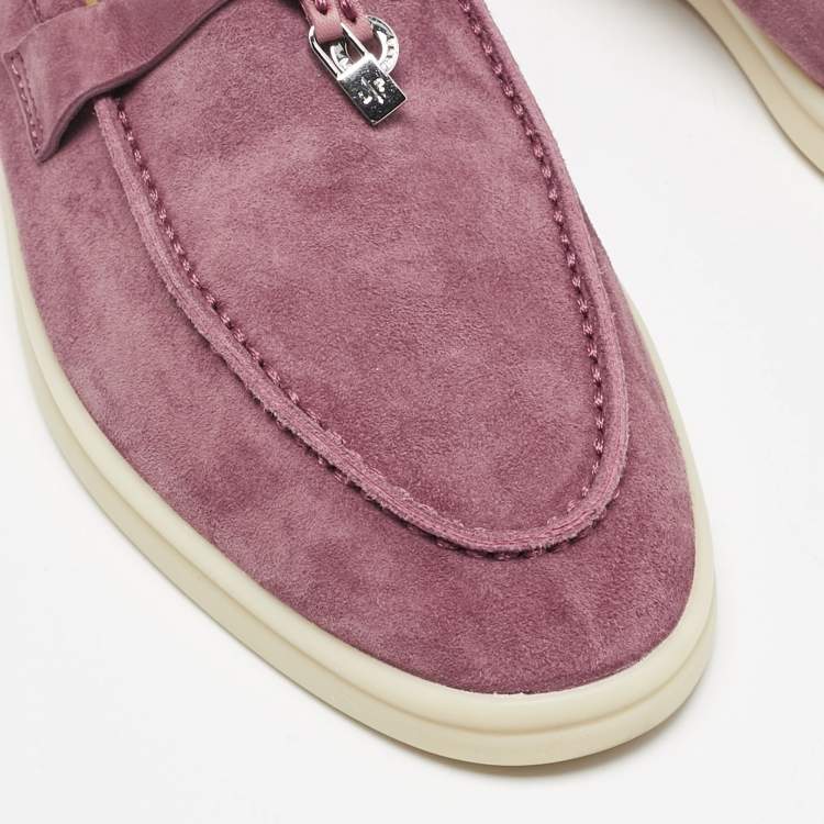 Pre Owned Loro Piana Dakr Pink Suede Summer Charms Walk Loafers Size 39
