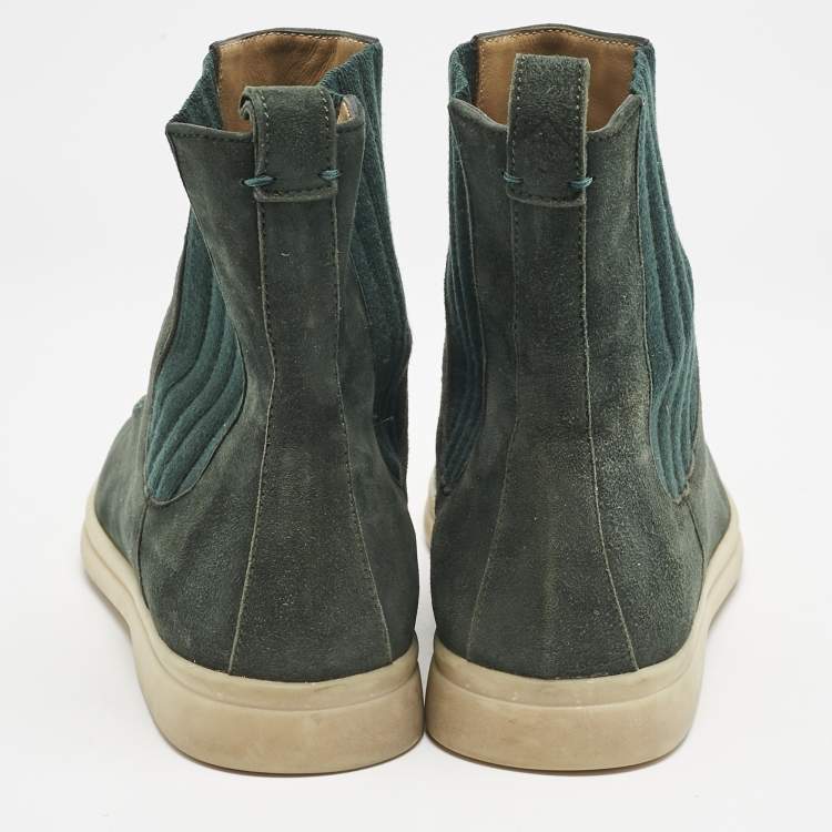 Pre Owned Loro Piana Green Stretch Band and Suede Ankle Length Boots Size 36