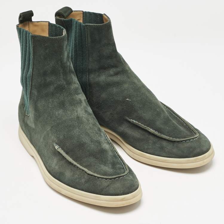 Pre Owned Loro Piana Green Stretch Band and Suede Ankle Length Boots Size 36