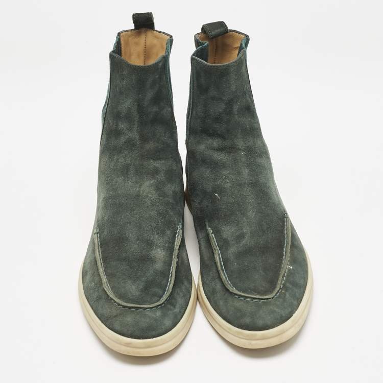 Pre Owned Loro Piana Green Stretch Band and Suede Ankle Length Boots Size 36