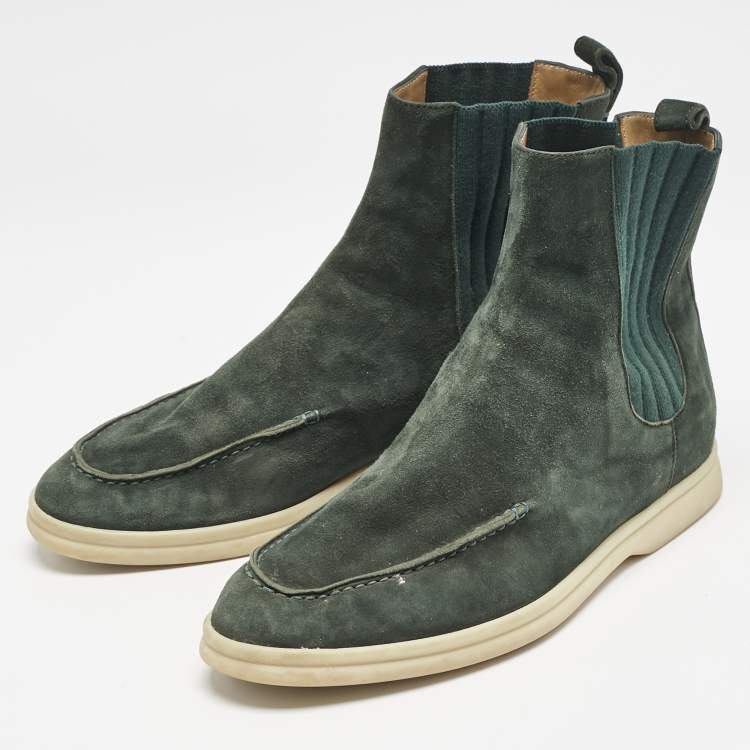 Pre Owned Loro Piana Green Stretch Band and Suede Ankle Length Boots Size 36