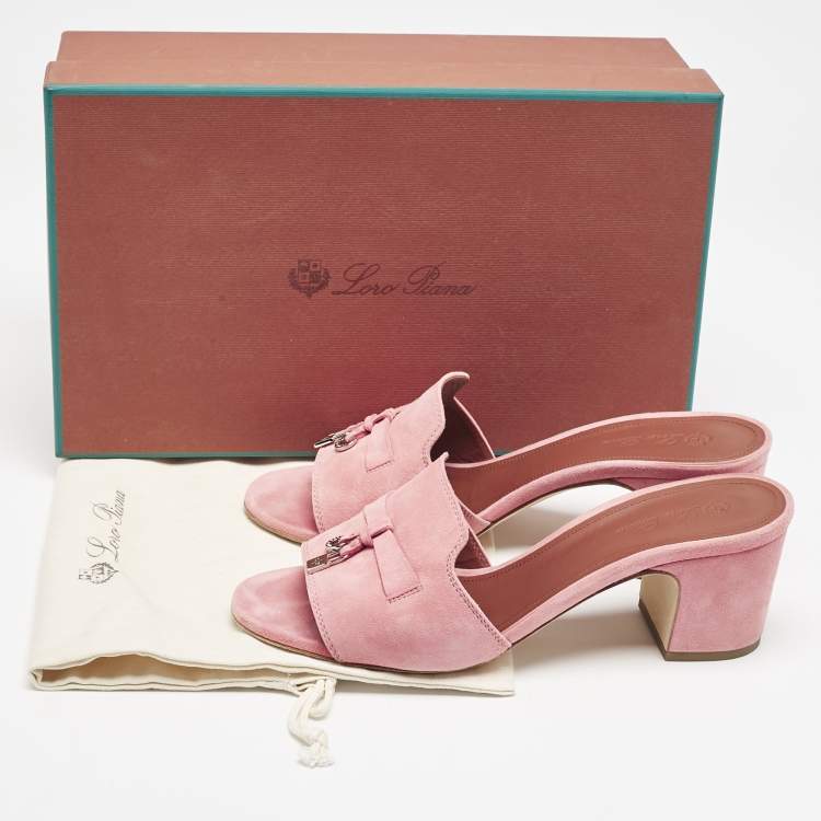 Pre Owned Loro Piana Pink Suede Summer Charms Walk Slide Sandals Size 37