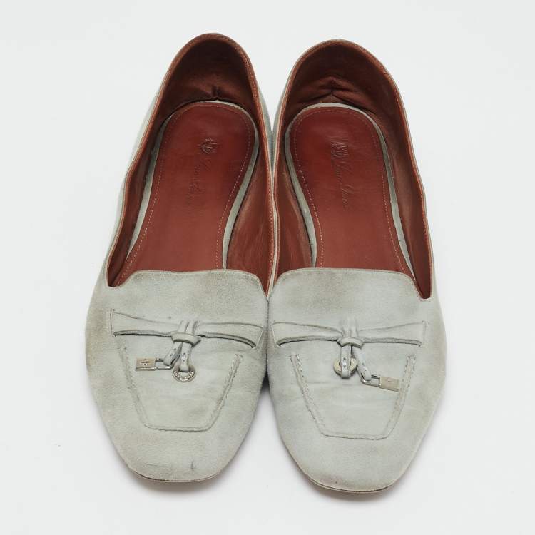 Pre Owned Loro Piana Grey Suede Summer Charms Walk Loafers Size 38.5