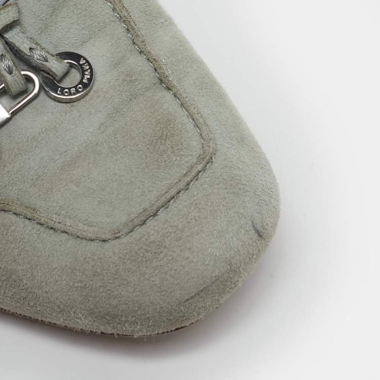 Pre Owned Loro Piana Grey Suede Summer Charms Walk Loafers Size 38.5