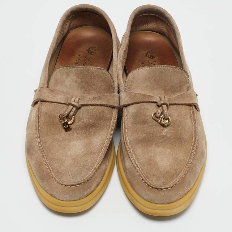 Pre Owned Loro Piana Beige Suede Summer Charms Walk Loafers Size 38