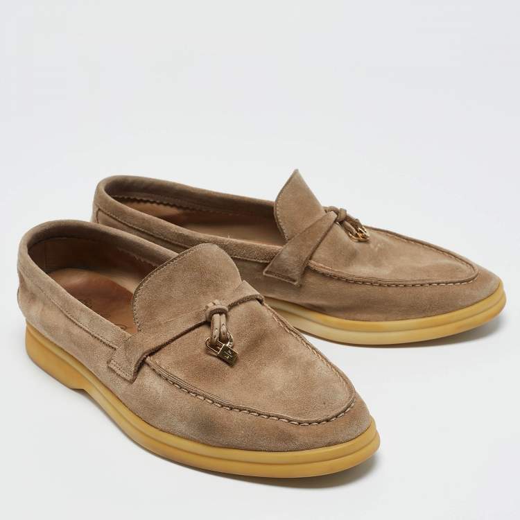 Pre Owned Loro Piana Beige Suede Summer Charms Walk Loafers Size 38