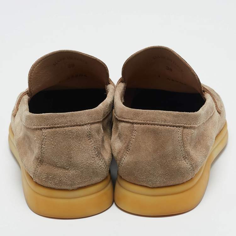 Pre Owned Loro Piana Beige Suede Summer Charms Walk Loafers Size 38