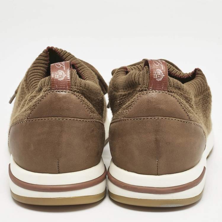 Pre Owned Loro Piana Olive Green Fabric and Leather 360 LP Flexy Walk Lace Up Sneakers Size 42
