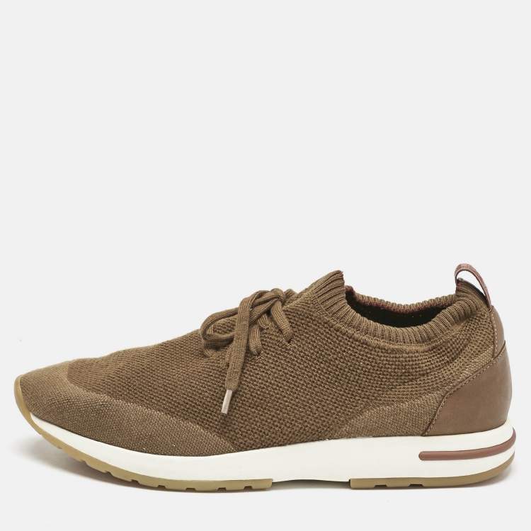 Pre Owned Loro Piana Olive Green Fabric and Leather 360 LP Flexy Walk Lace Up Sneakers Size 42