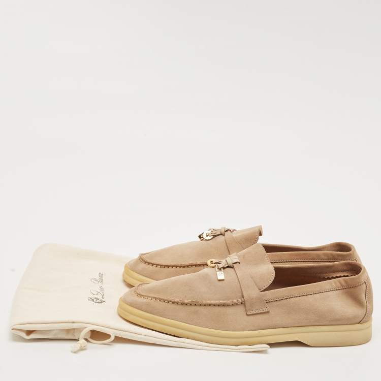 Pre Owned Loro Piana Beige Suede Summer Charms Walk Loafers Size 38.5