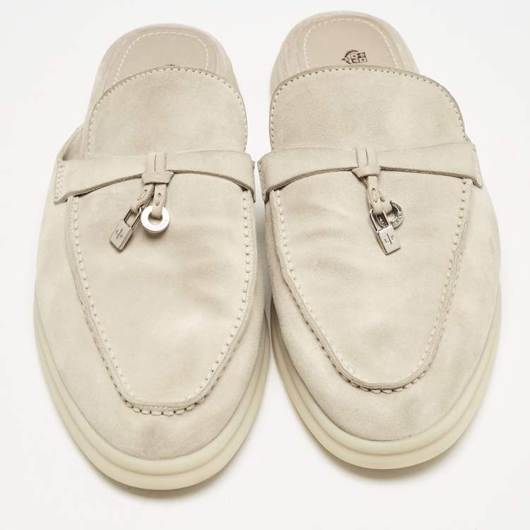 Pre Owned Loro Piana Grey Suede Babouche Charms Walk Sandals Size 37