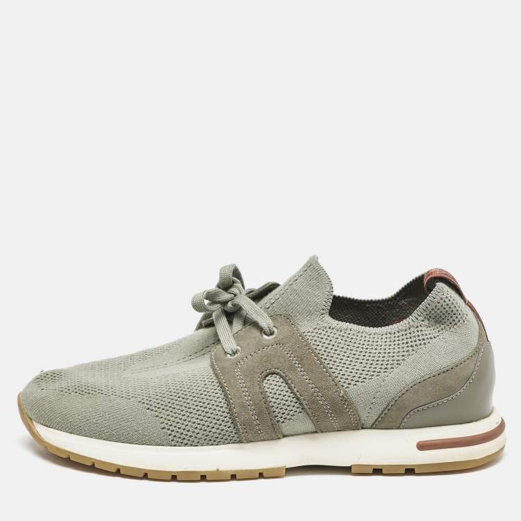 Pre Owned Loro Piana Grey Fabric 360 LP Flexy Walk Low Top Sneakers Size 38
