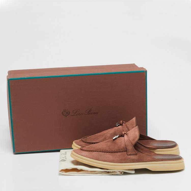 Pre Owned Loro Piana Pink Suede Babouche Charms Walk Mules Size 38