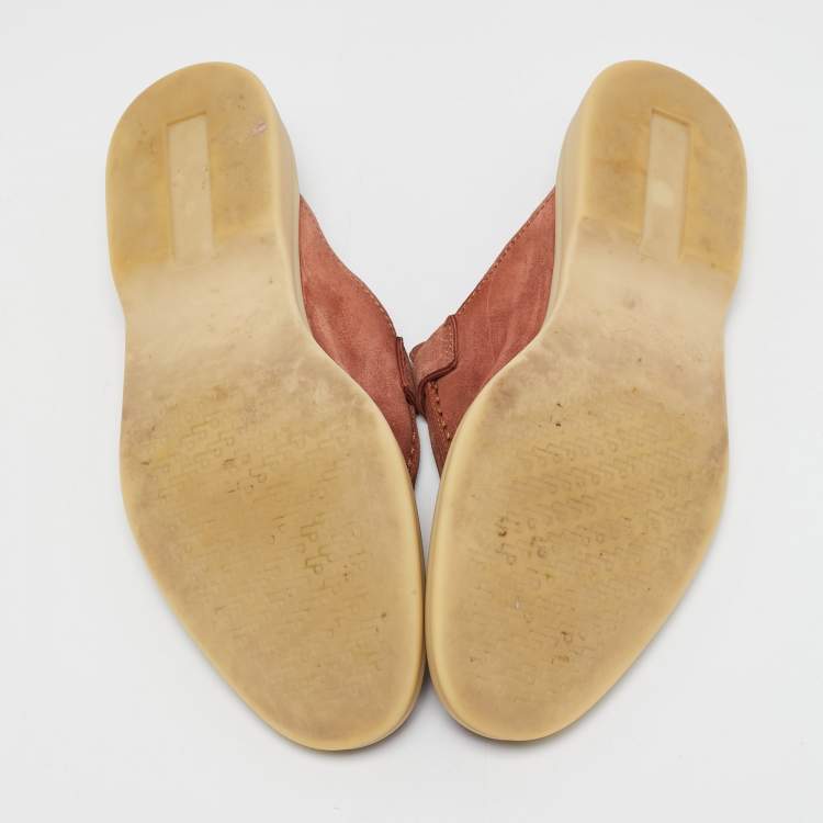 Pre Owned Loro Piana Pink Suede Babouche Charms Walk Mules Size 38