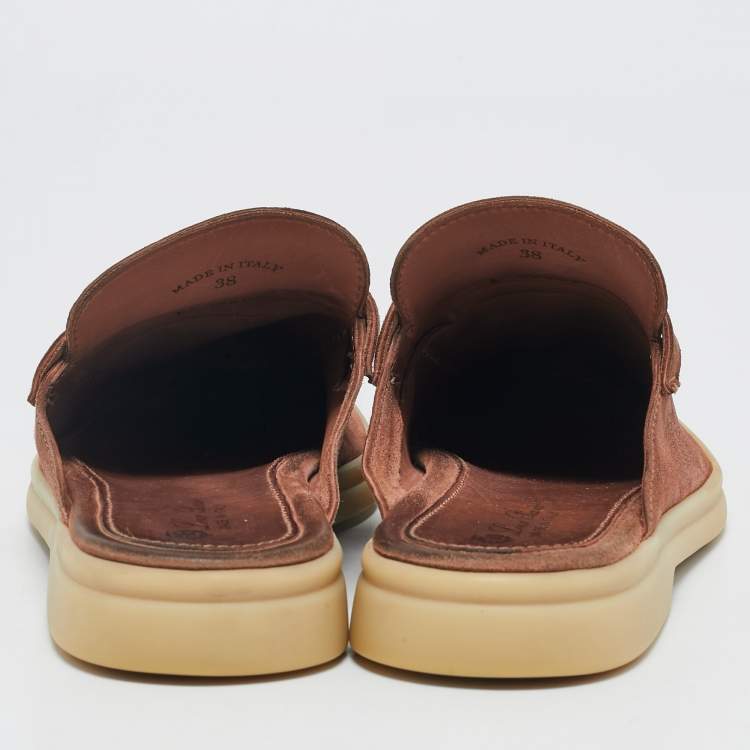 Pre Owned Loro Piana Pink Suede Babouche Charms Walk Mules Size 38