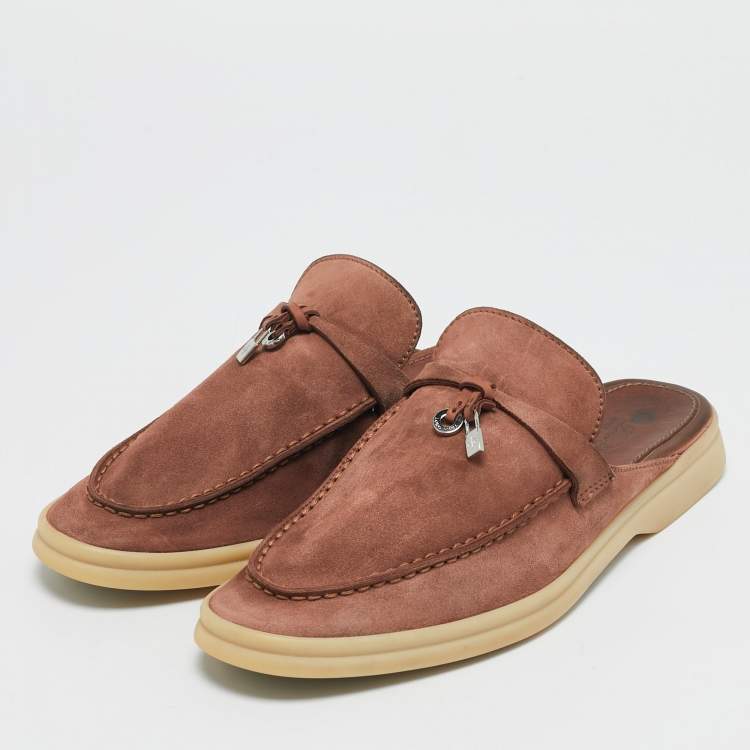Pre Owned Loro Piana Pink Suede Babouche Charms Walk Mules Size 38