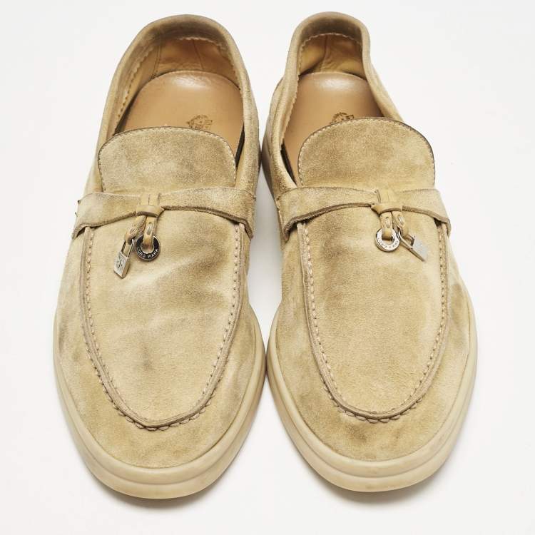 Pre Owned Loro Piana Yellow Suede Summer Charms Walk Loafers Size 38.5