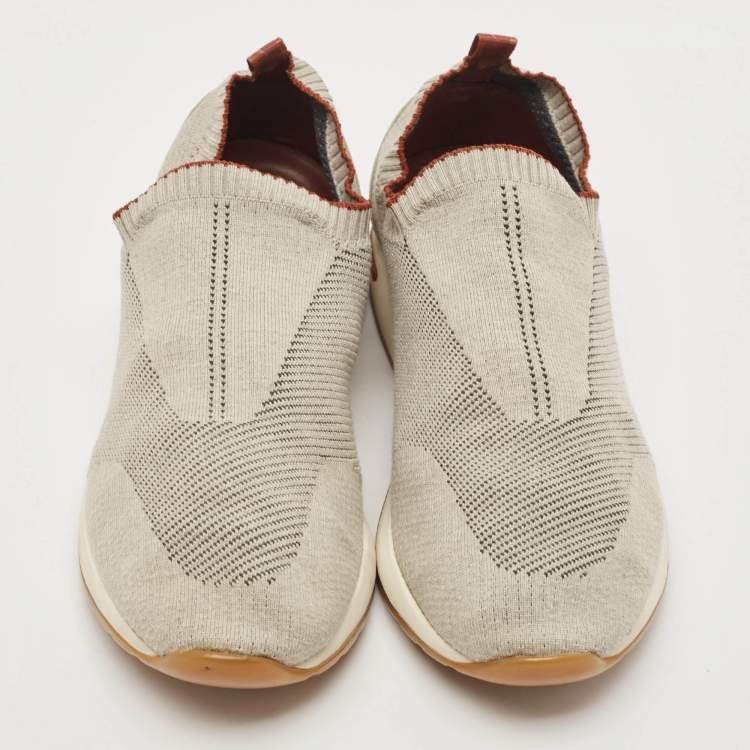Pre Owned Loro Piana Grey Knit Fabric 360 LP Flexy Walk Sneakers Size 43