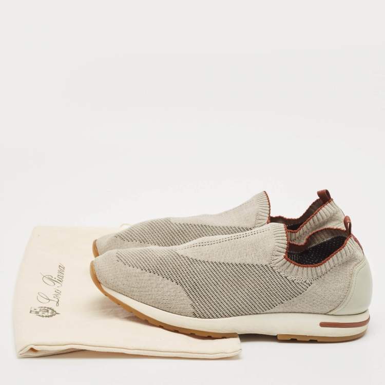 Pre Owned Loro Piana Grey Knit Fabric 360 LP Flexy Walk Sneakers Size 43