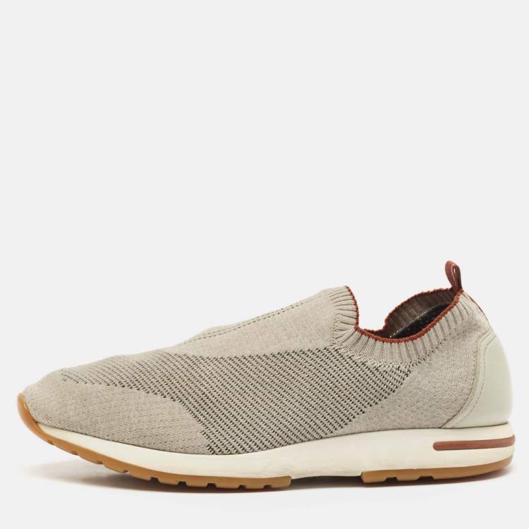 Pre Owned Loro Piana Grey Knit Fabric 360 LP Flexy Walk Sneakers Size 43