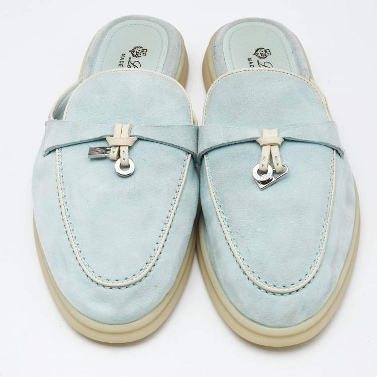Pre Owned Loro Piana Light Turquoise Suede Summer Charms Walk Flats Size 37