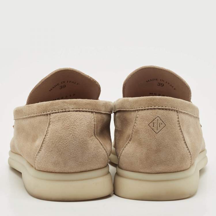 Pre Owned Loro Piana Beige Suede Summer Charms Walk Loafers Size 39